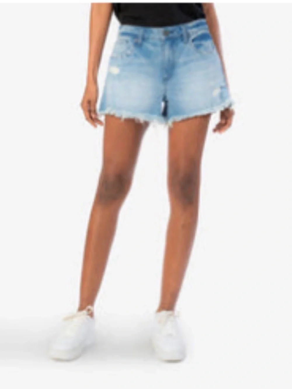 Kut from the Kloth Jane High Rise Long Short Light Blue Distressed Denim Shorts